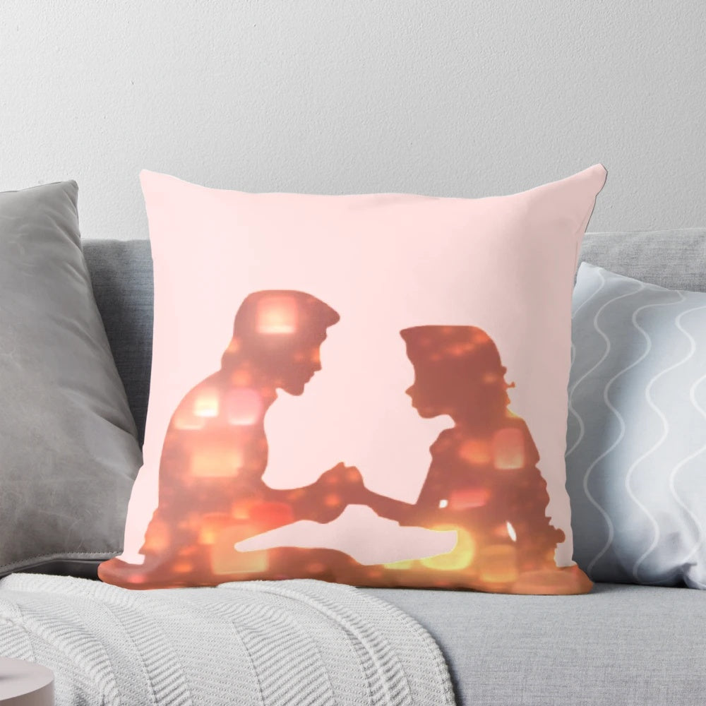 Decorative pillow featuring a floral lantern design inspired by the Disney movie Tangled and the character Rapunzel.