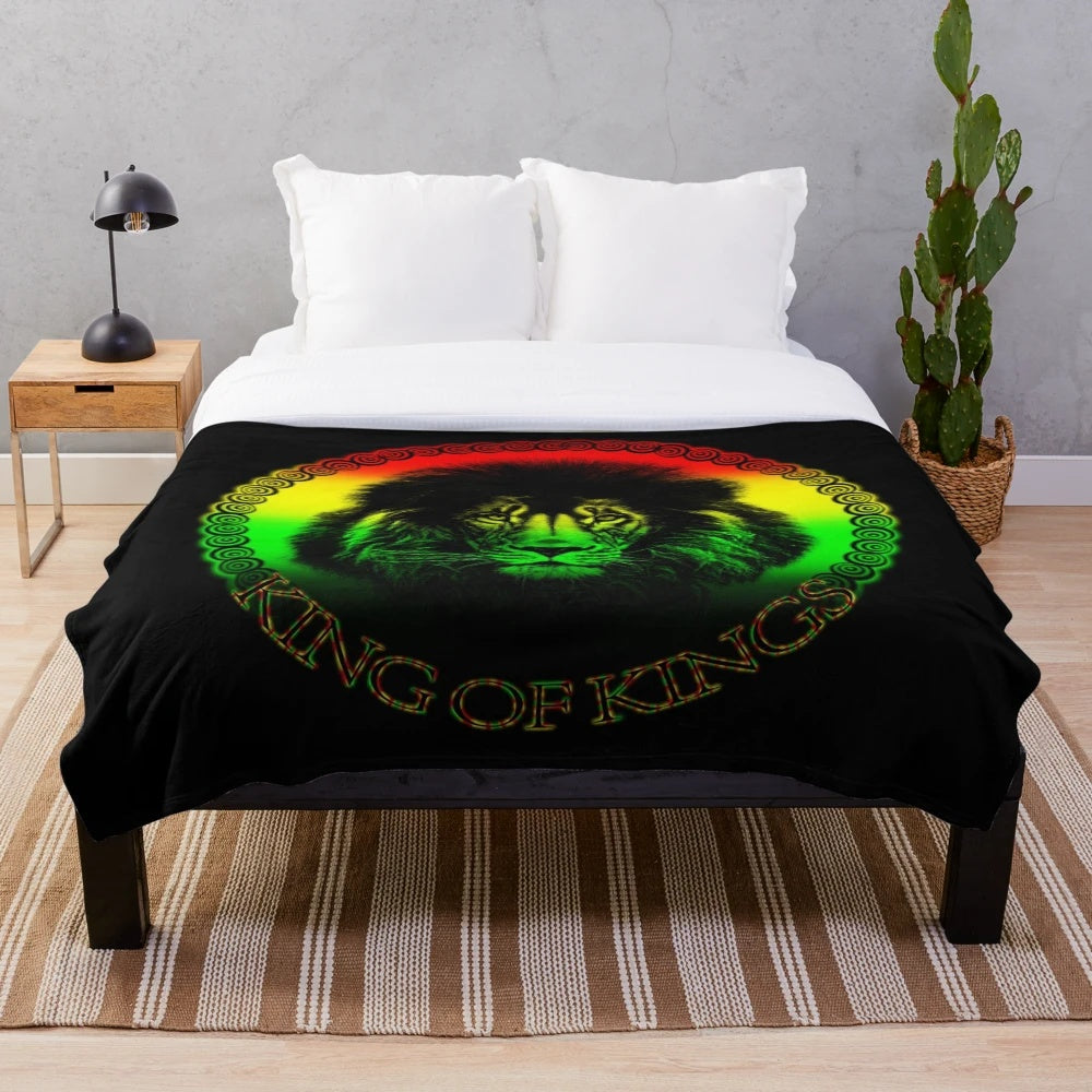Rasta King Of Kings Plush Blanket with vibrant reggae-inspired design