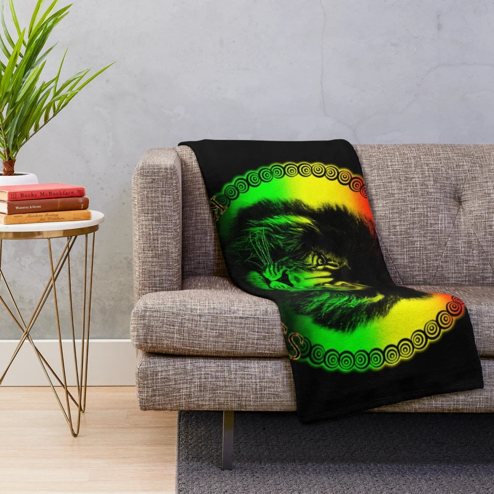 Rasta King Of Kings Plush Blanket with vibrant reggae-inspired design