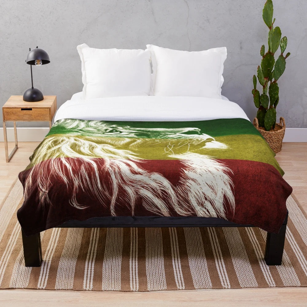 Rastafarian rasta lion plush blanket with king of judah design