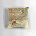 Decorative pillow featuring a classic illustration of Rat and Mole having a picnic from The Wind in the Willows by Arthur Rackham.