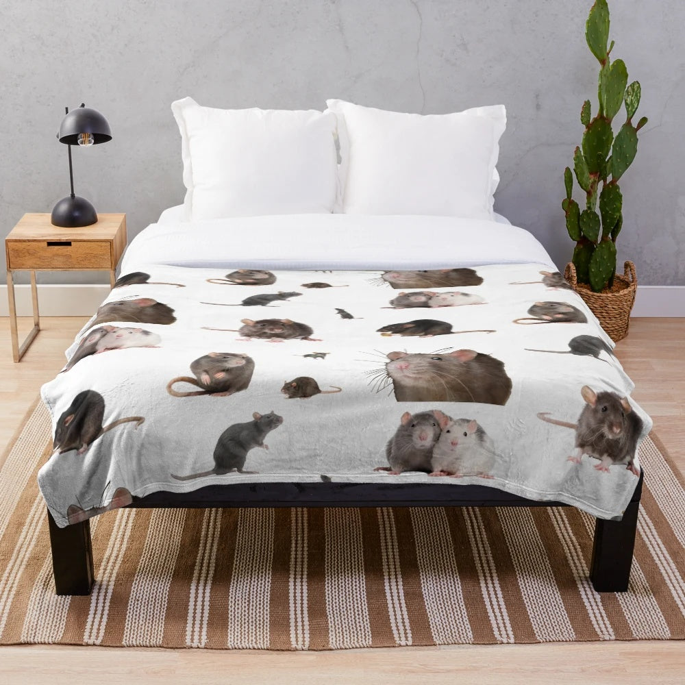 Plush blanket featuring a rat meme design