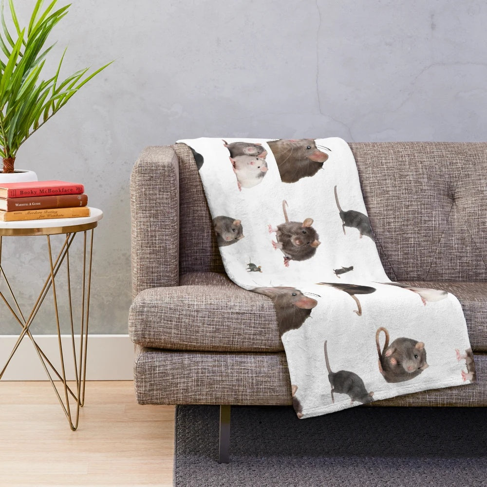 Plush blanket featuring a rat meme design