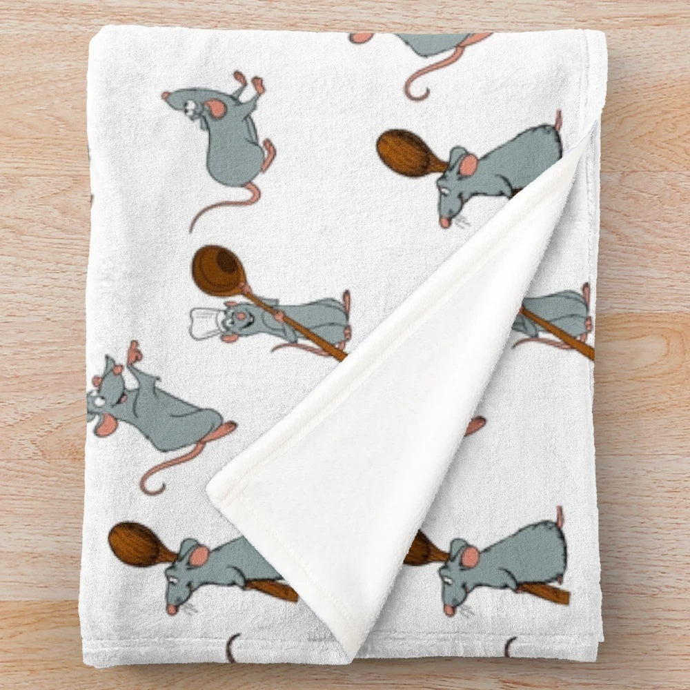 Ratatouille inspired plush blanket featuring the character Remy the rat chef