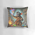 Soft, plush pillow featuring a ratfolk alchemist character, perfect for tabletop role-playing games.