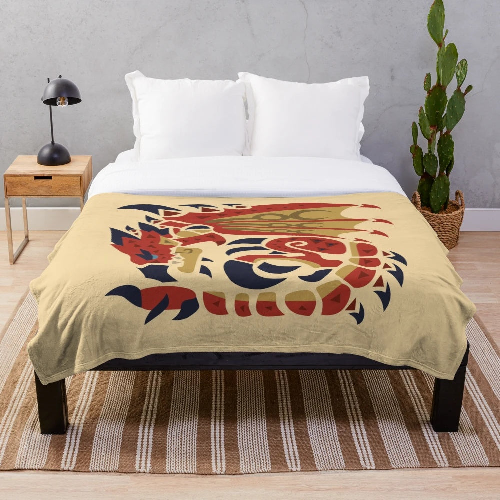 Rathalos-inspired plush blanket featuring the iconic monster from the Monster Hunter video game series