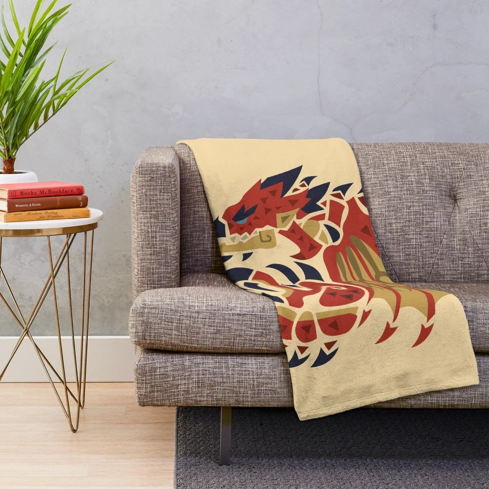 Rathalos-inspired plush blanket featuring the iconic monster from the Monster Hunter video game series