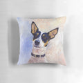 Artwork of a Ratonero Bodeguero Andaluz dog on a pillow