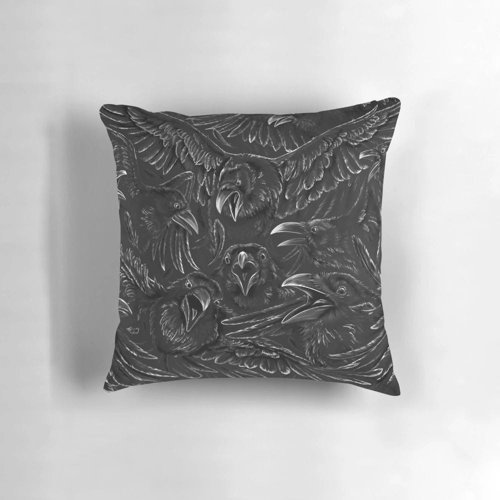 Raven Rage Gothic Pillow in a dark, moody design