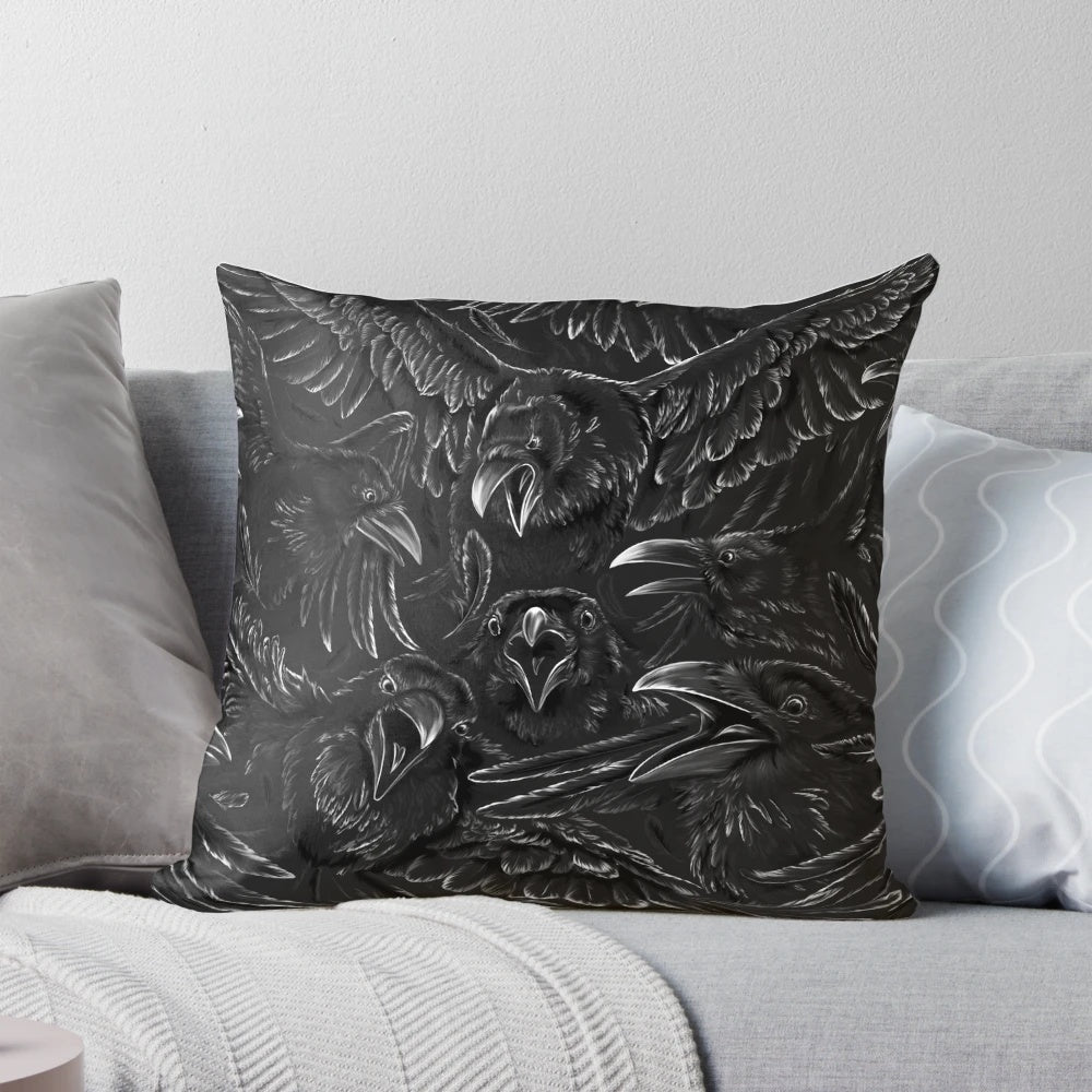 Raven Rage Gothic Pillow in a dark, moody design