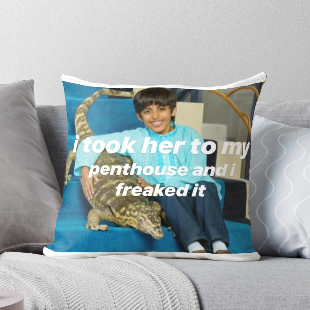 Ravi's Freaked-Out Pillow from Disney's Jessie, featuring a lizard and rap lyrics