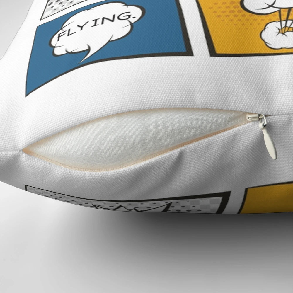 A vibrant, colorful pillow with the text 'Reading Is My Superpower' for comic book and graphic novel enthusiasts.