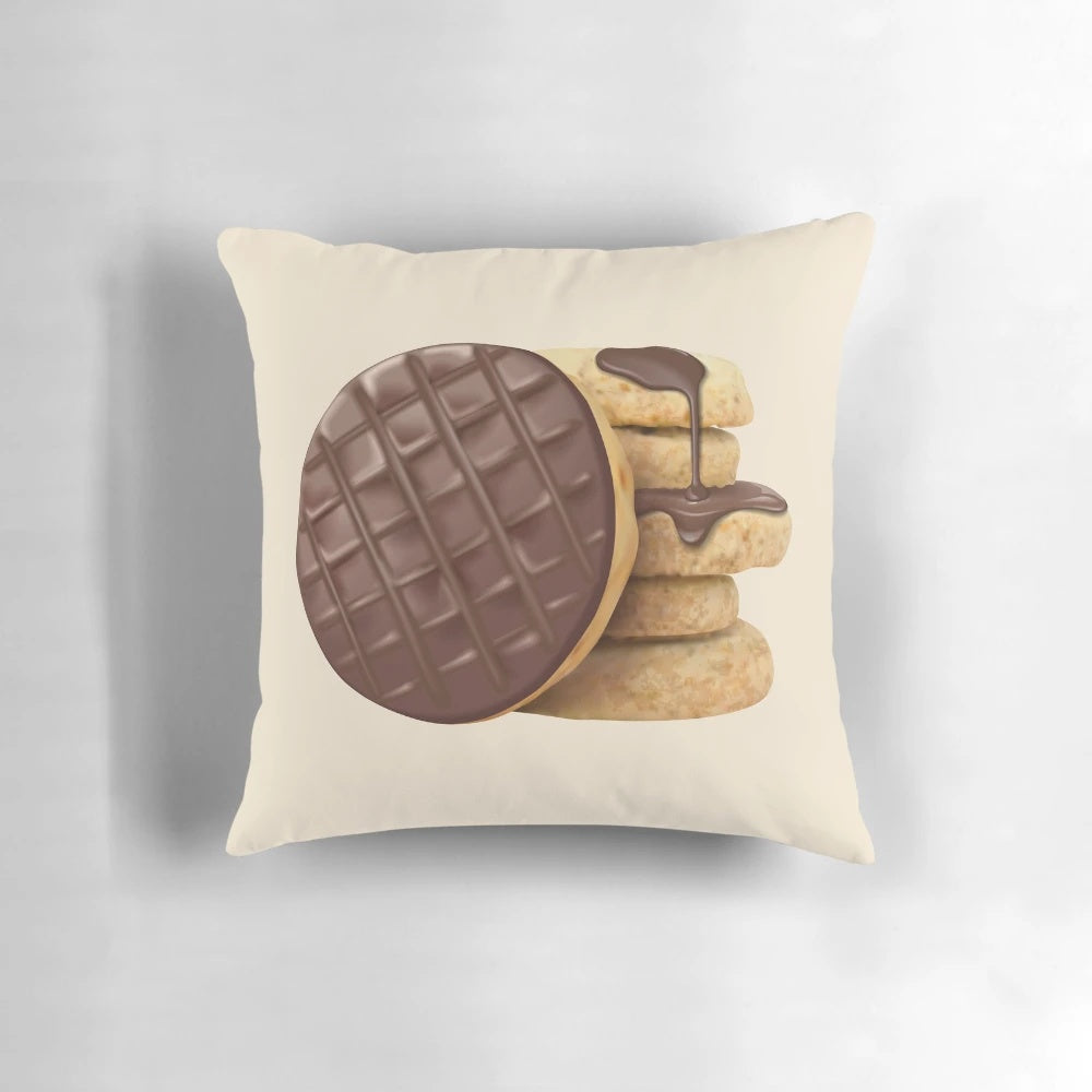 Realistic 3D pillow in the shape of milk chocolate digestive biscuits from the UK brand McVities