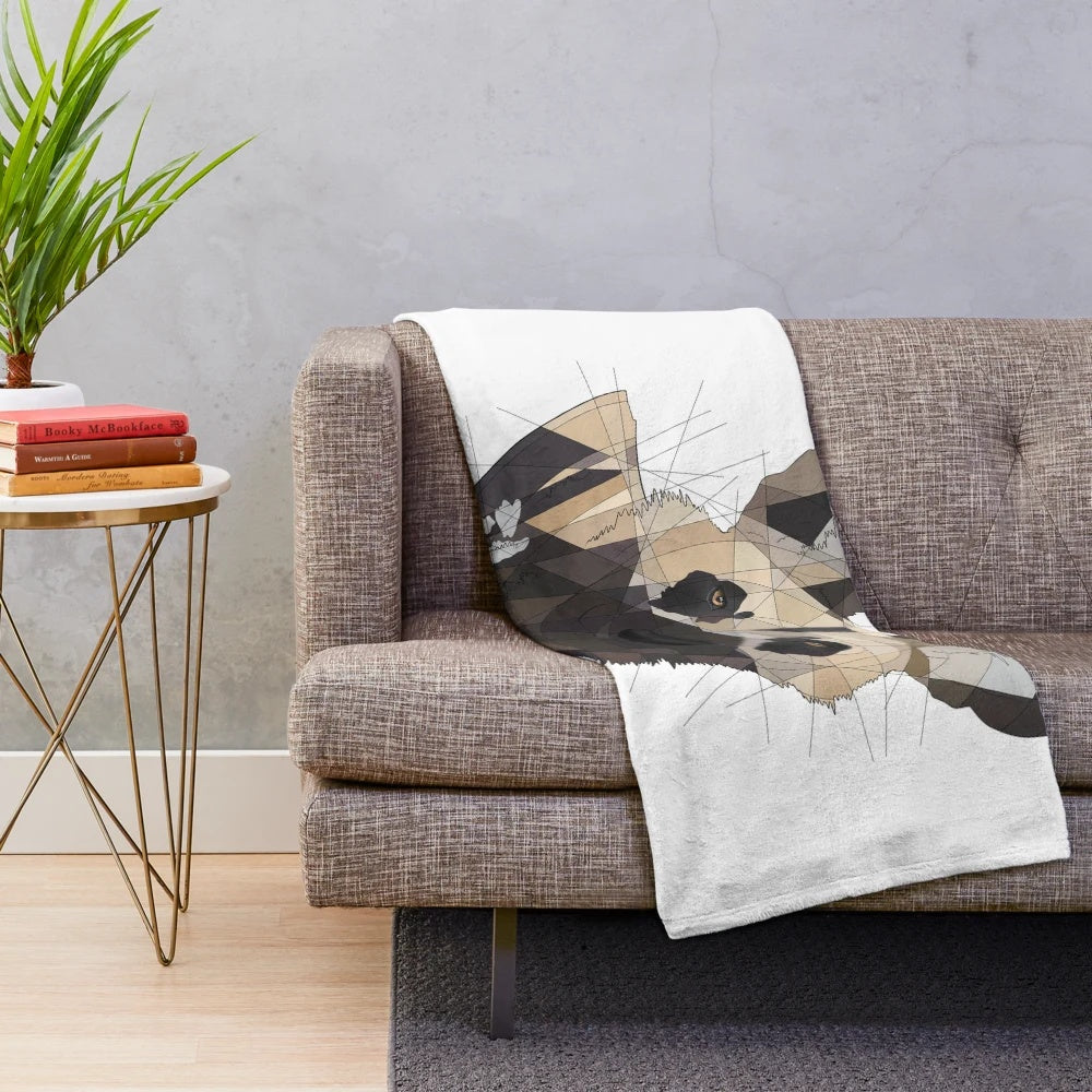 Realistic African wild dog plush blanket with geometric print design
