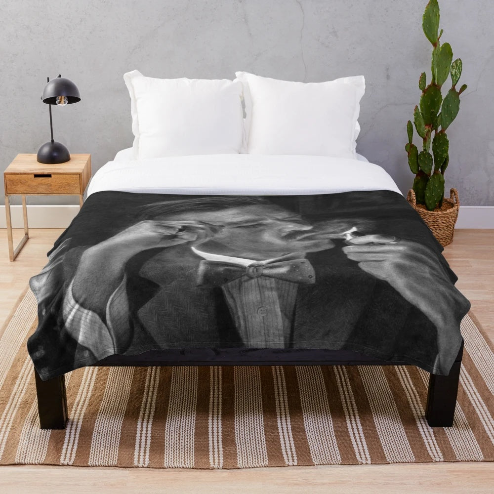 Realistic Arthur Shelby plush blanket with Peaky Blinders character design