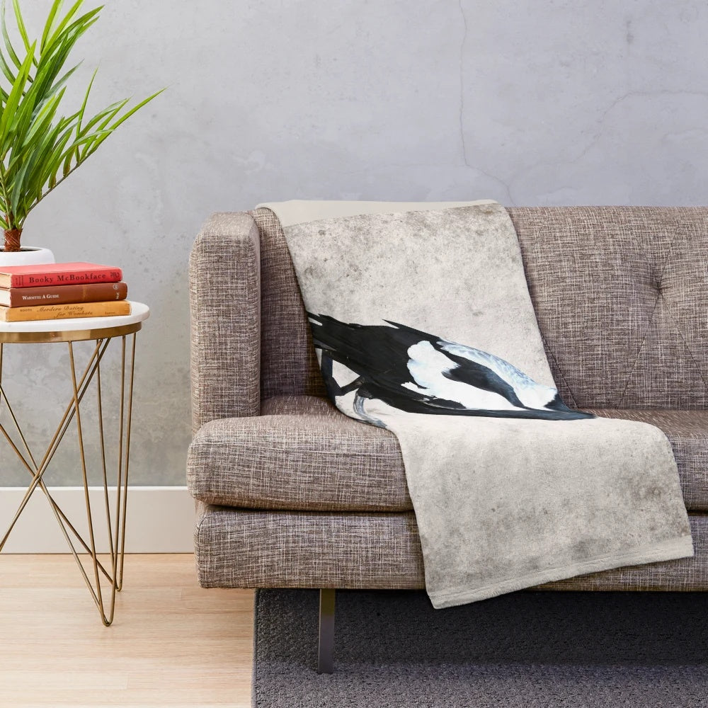 Cozy plush blanket featuring a realistic Australian magpie design