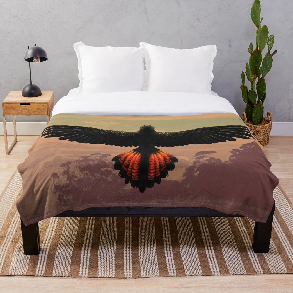 Red-Tailed Black Cockatoo Plush Blanket with Realistic Bird Design