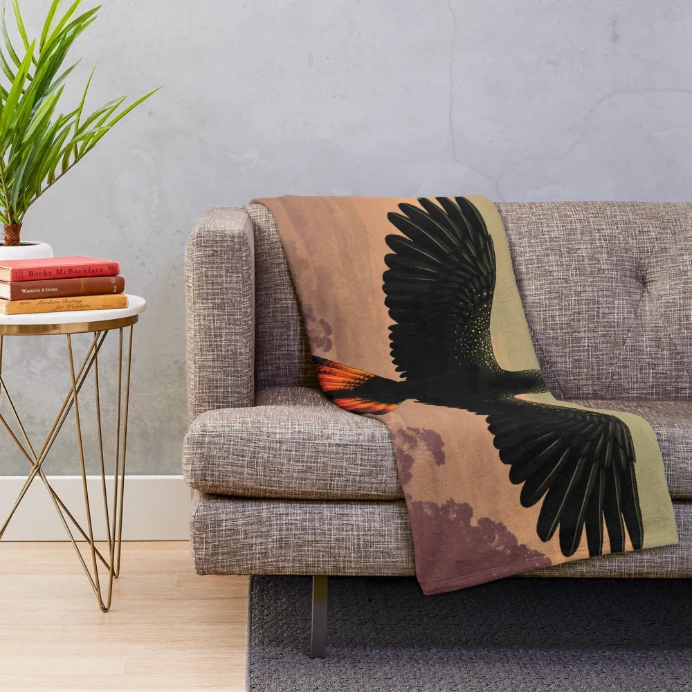 Red-Tailed Black Cockatoo Plush Blanket with Realistic Bird Design