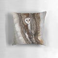 Realistic barn owl print pillow with a peekaboo design