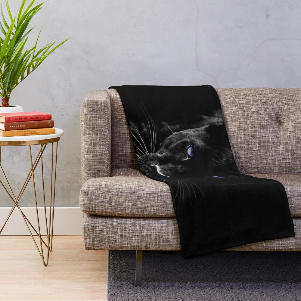 Realistic black panther plush blanket with detailed fur pattern