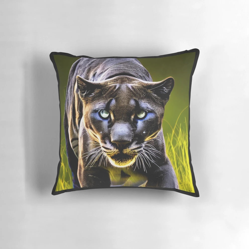 Realistic black puma pillow with detailed puma head design