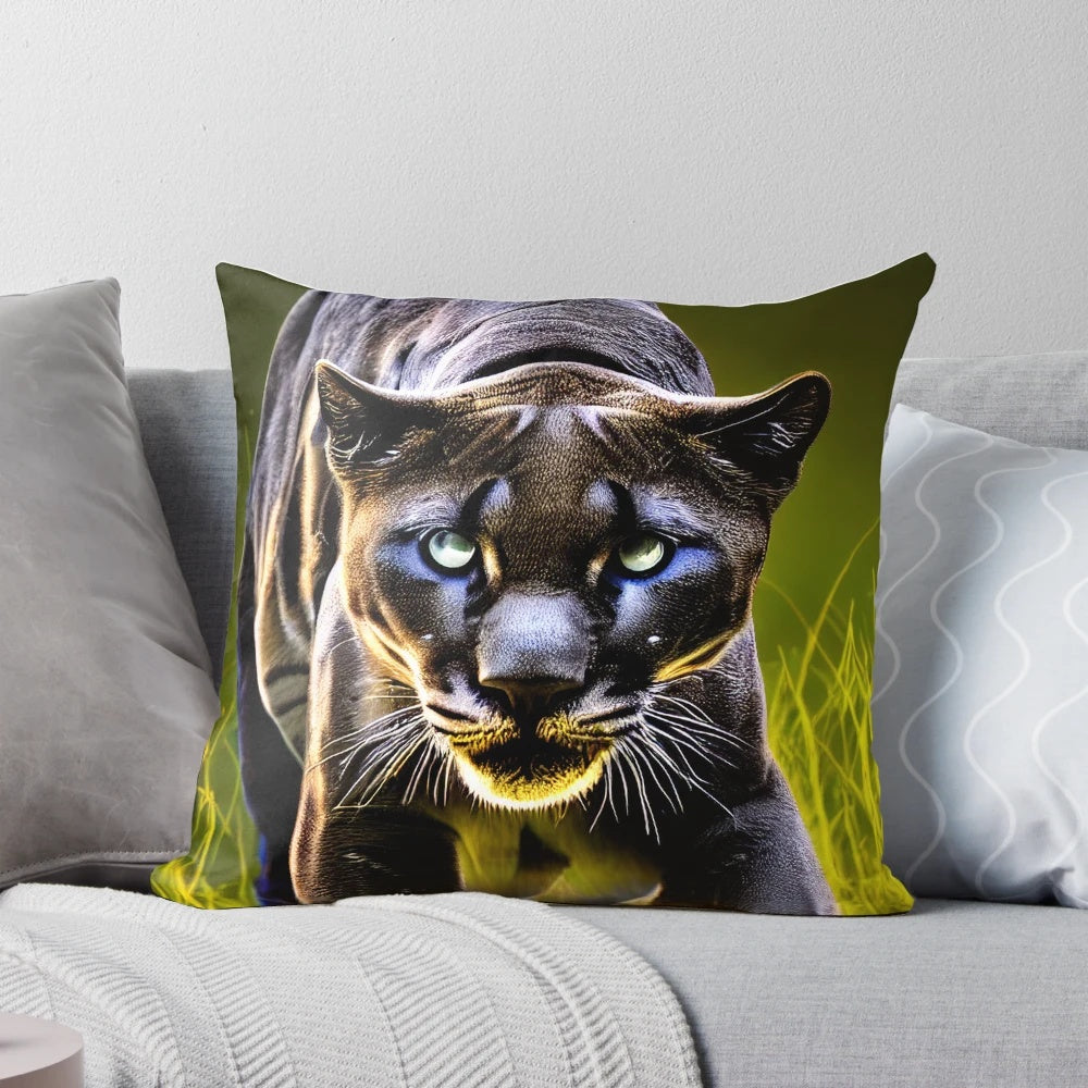 Realistic black puma pillow with detailed puma head design