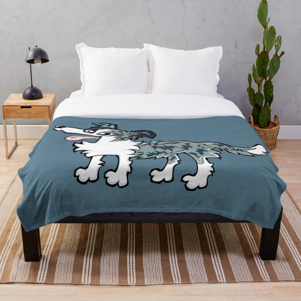 Blue merle border collie dog print plush blanket