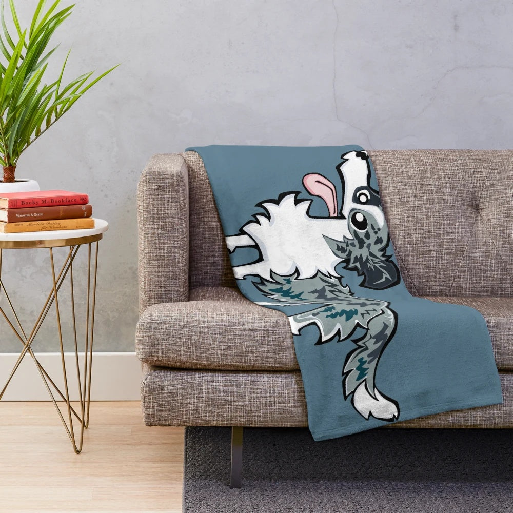Blue merle border collie dog print plush blanket