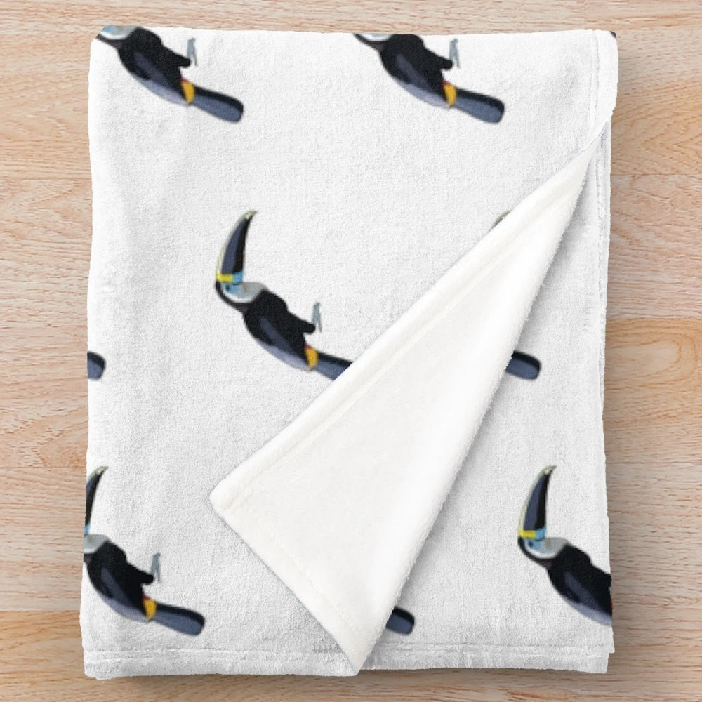 Realistic blue toucan plush blanket with detailed feather pattern