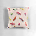 A colorful and sweet candy-inspired throw pillow featuring a realistic painted pattern design.