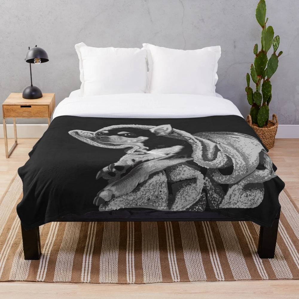 Realistic portrait of a chihuahua dog on a plush blanket