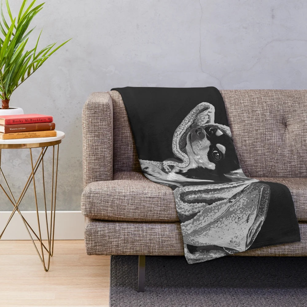 Realistic portrait of a chihuahua dog on a plush blanket
