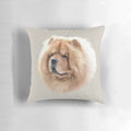 Plush Chow Chow dog portrait pillow featuring a lifelike design by artist Steph Dix