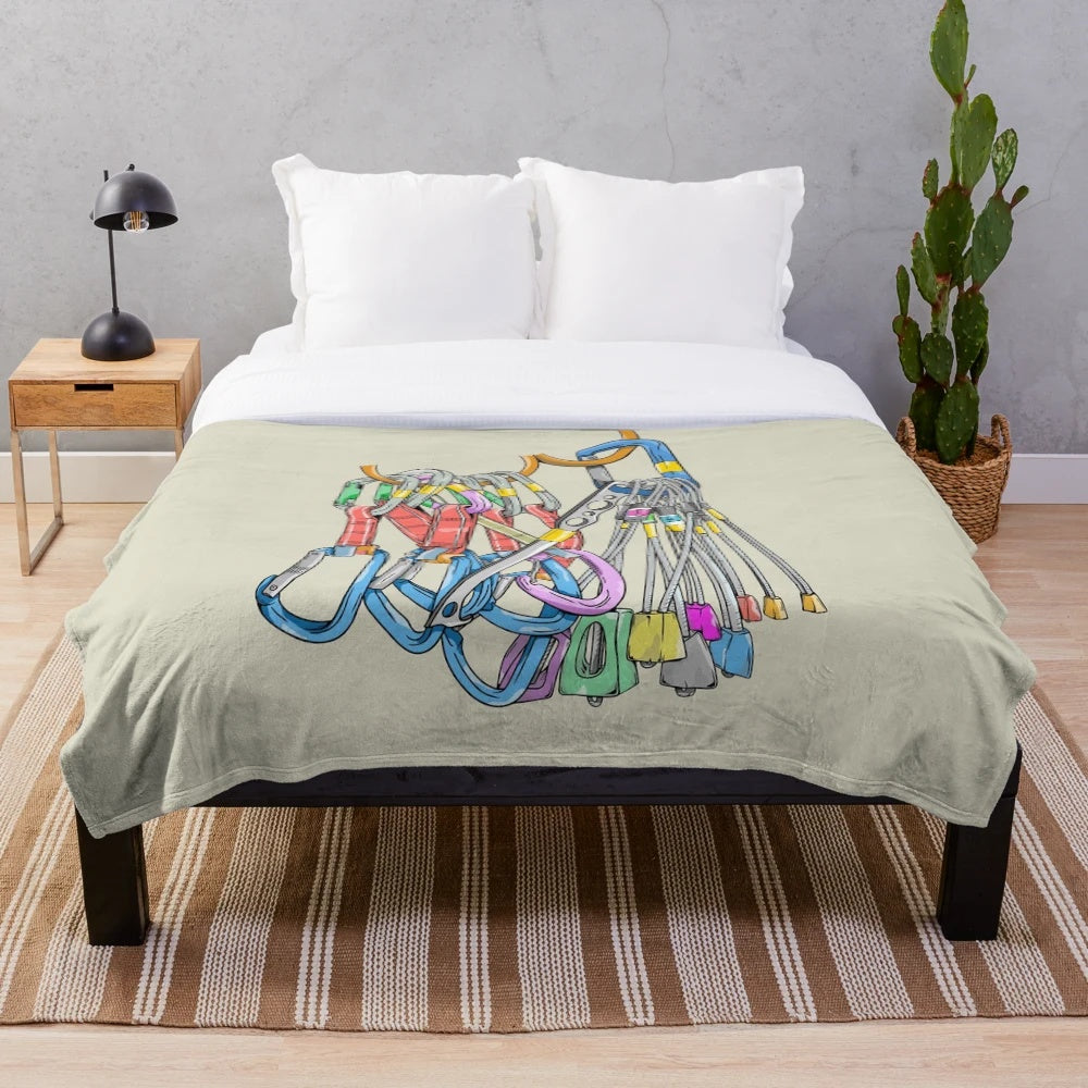 Plush blanket with realistic climbing gear design for climbers