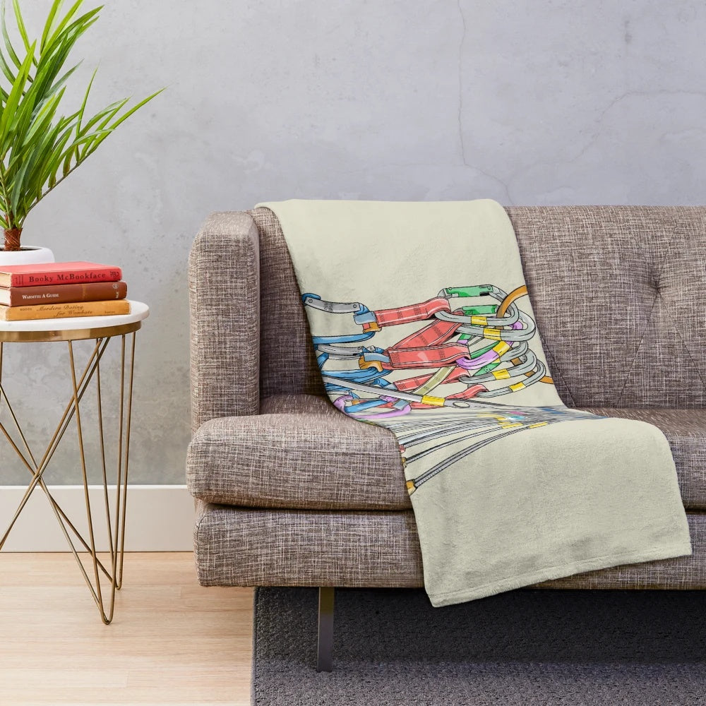 Plush blanket with realistic climbing gear design for climbers