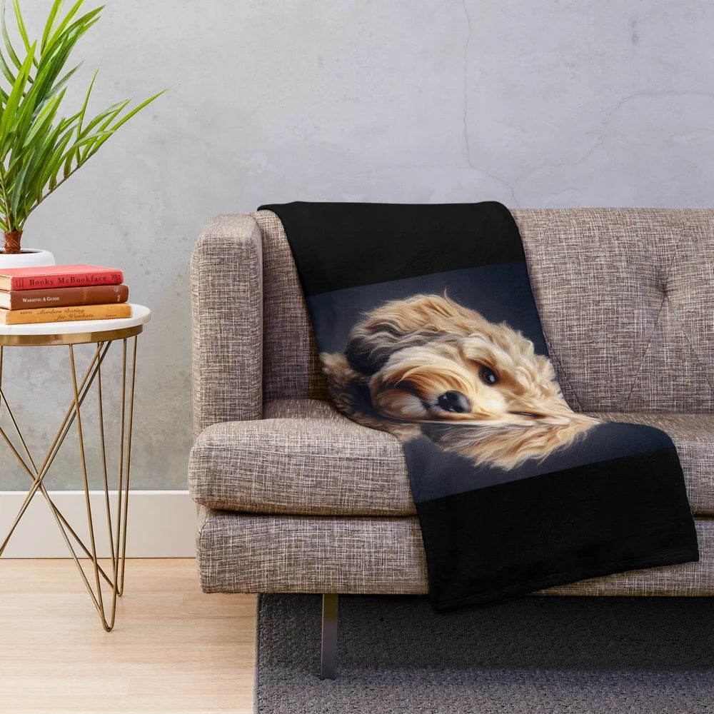 Plush blanket featuring a realistic portrait of a Cockapoo dog