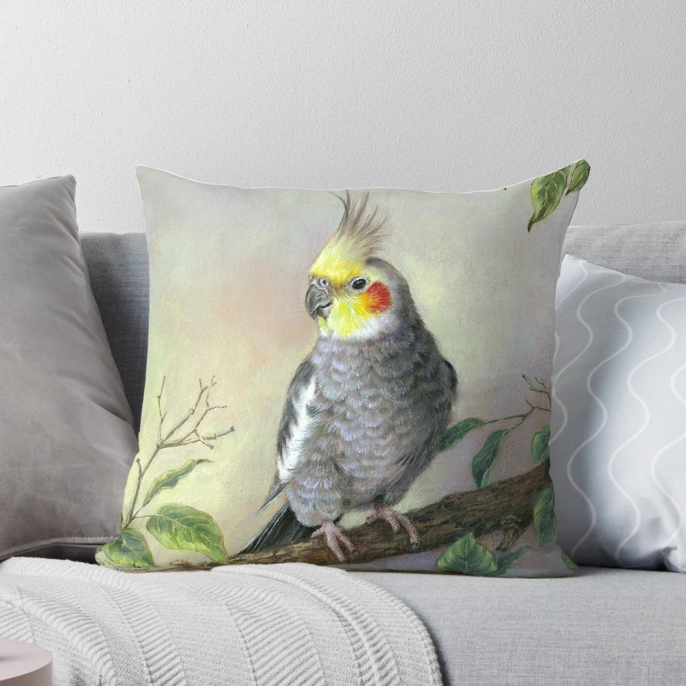 Soft and cuddly cockatiel pillow with detailed gray feathers and lifelike design, perfect for bird enthusiasts and nature-inspired home decor.