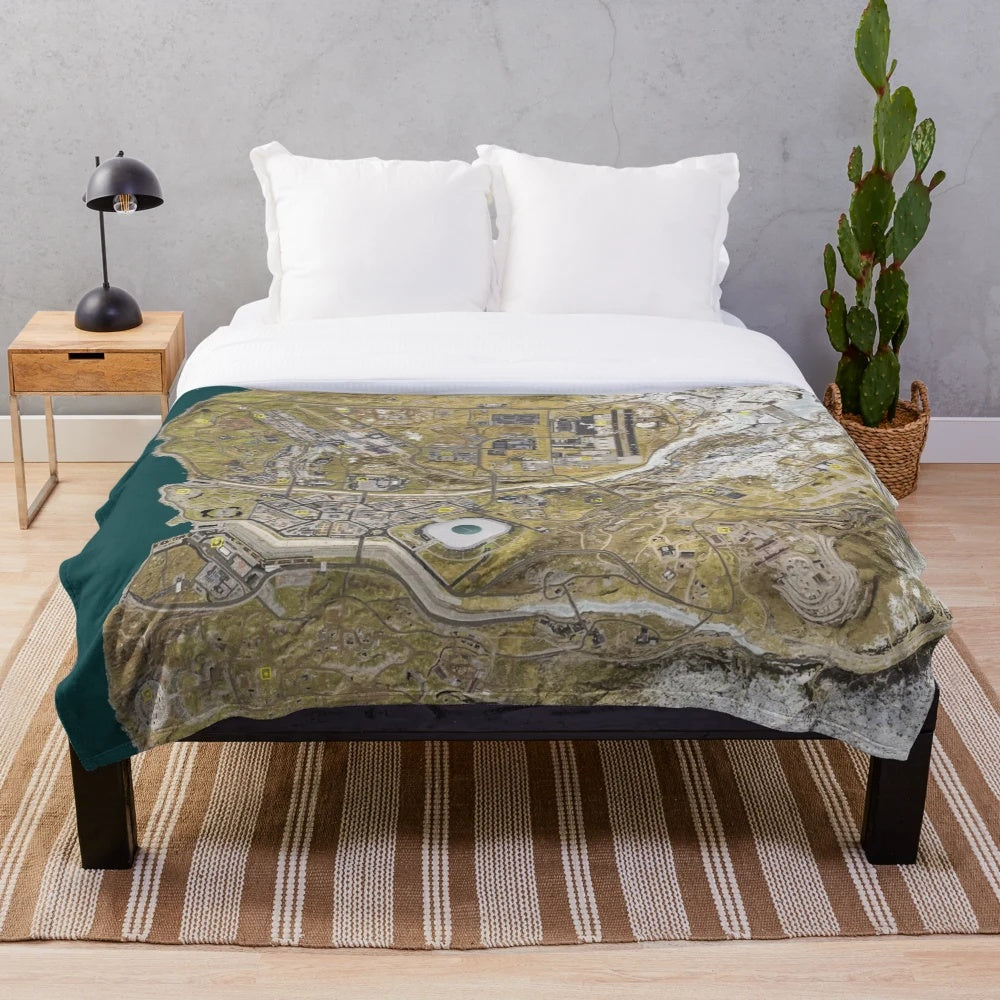 Plush blanket featuring a high-resolution map of the COD Warzone game