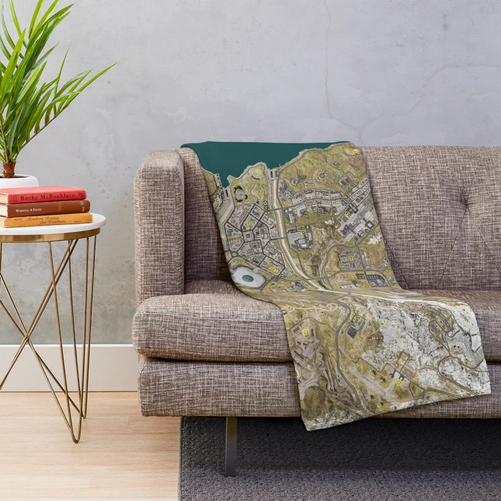 Plush blanket featuring a high-resolution map of the COD Warzone game