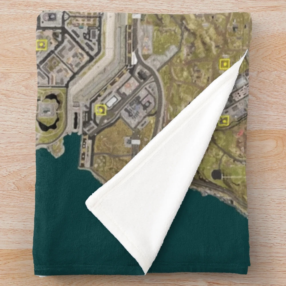 Plush blanket featuring a high-resolution map of the COD Warzone game