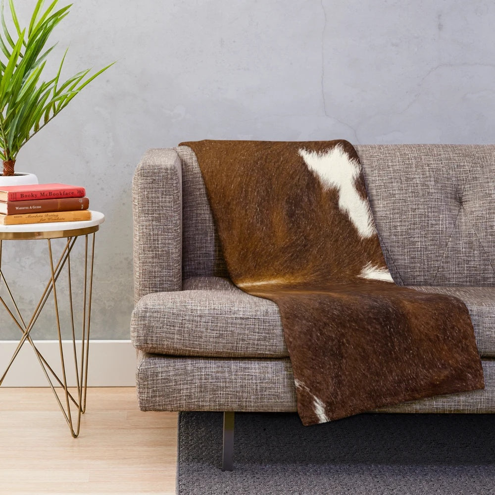 Realistic brown cow print plush blanket
