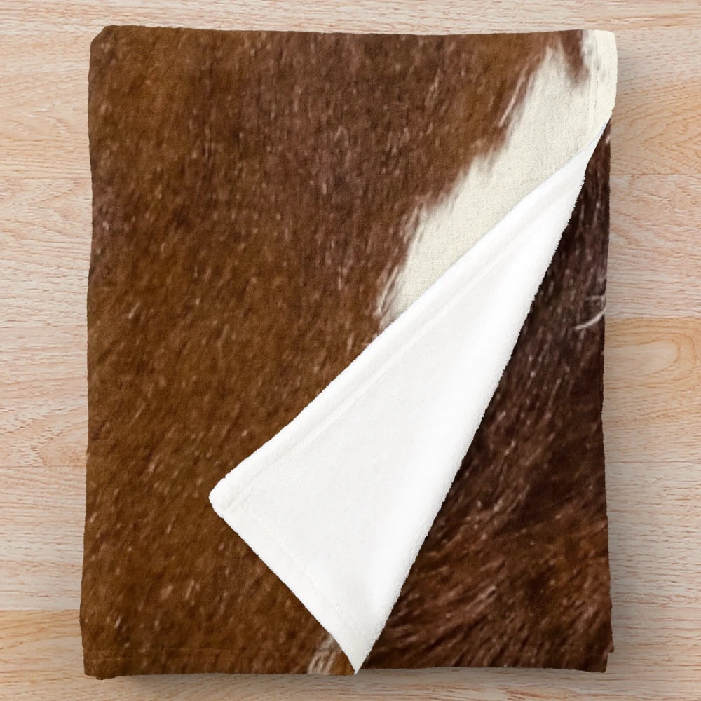 Realistic brown cow print plush blanket