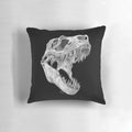 A highly detailed and realistic-looking dinosaur T-Rex skull printed on a comfortable, soft pillow.