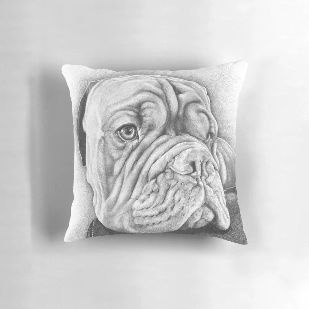 Realistic black and white Dogue de Bordeaux dog pillow