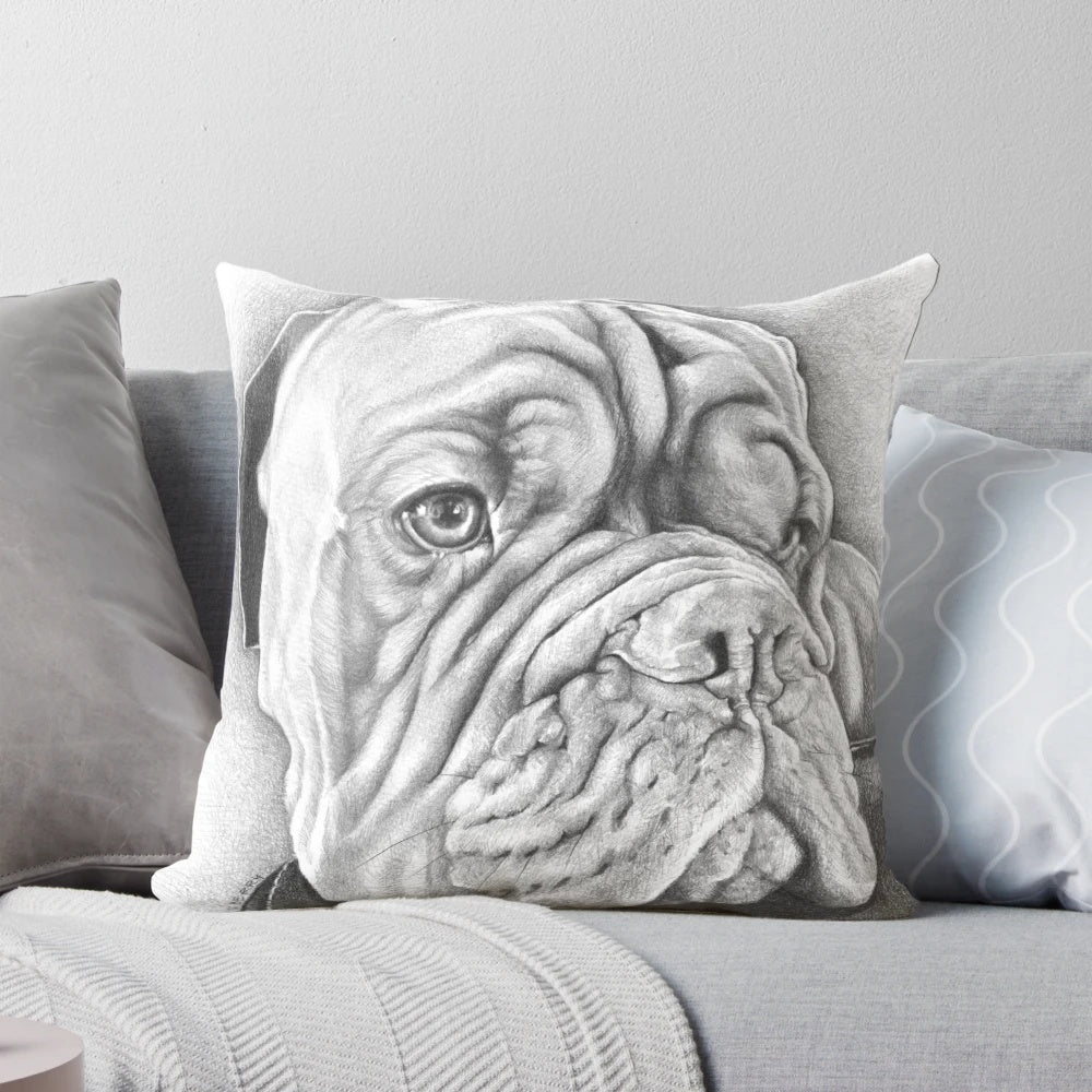 Realistic black and white Dogue de Bordeaux dog pillow
