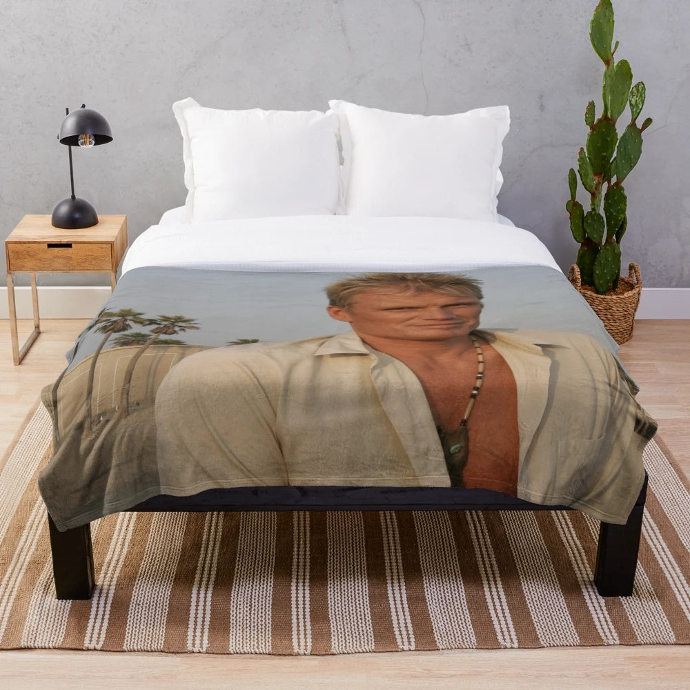 Dolph Lundgren Plush Blanket featuring a realistic illustration of the famous action star