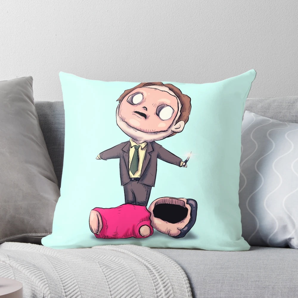 A soft, plush pillow designed for first aid and CPR training, featuring a humorous face and Dwight Schrute-inspired design.