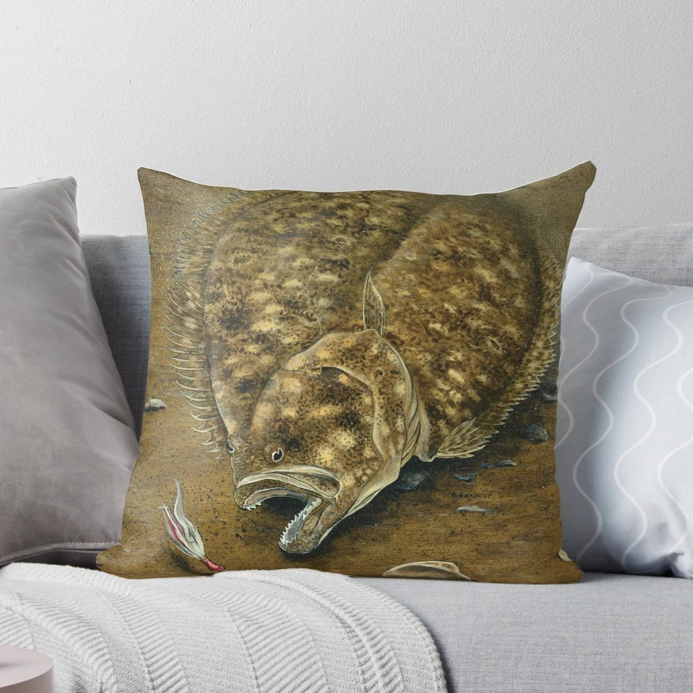 Soft and plush Bucktail Flounder Fishing Pillow for coastal home decor
