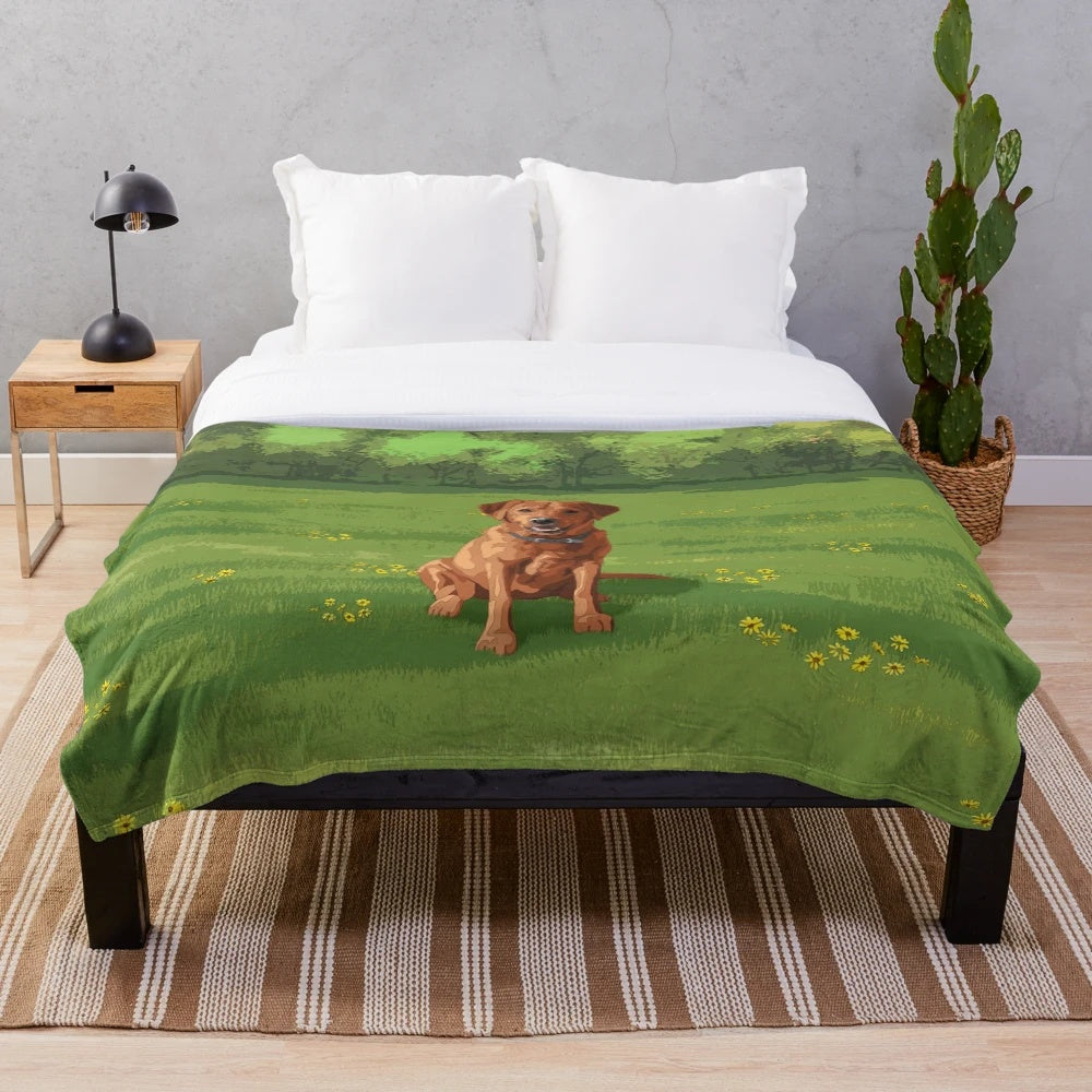 Realistic red and yellow labrador retriever plush blanket