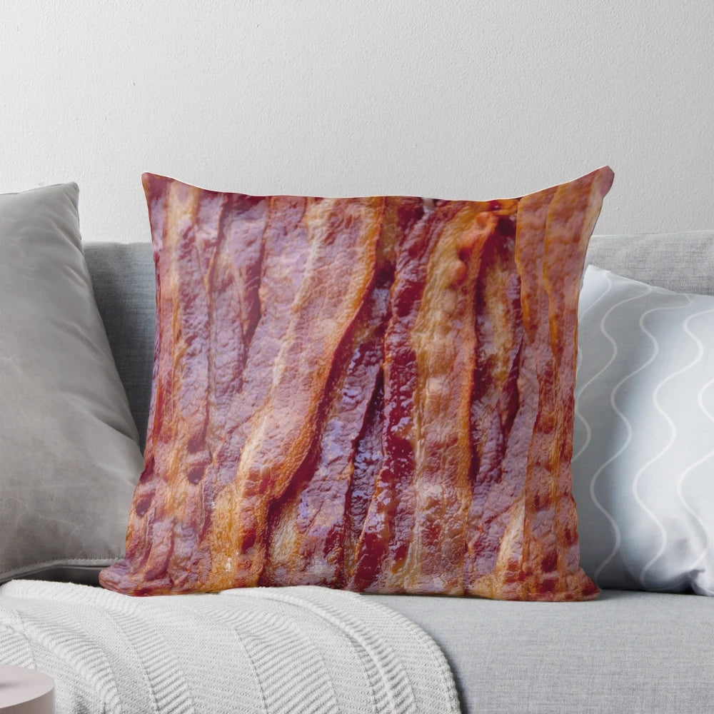 Fried bacon decorative pillow with realistic details